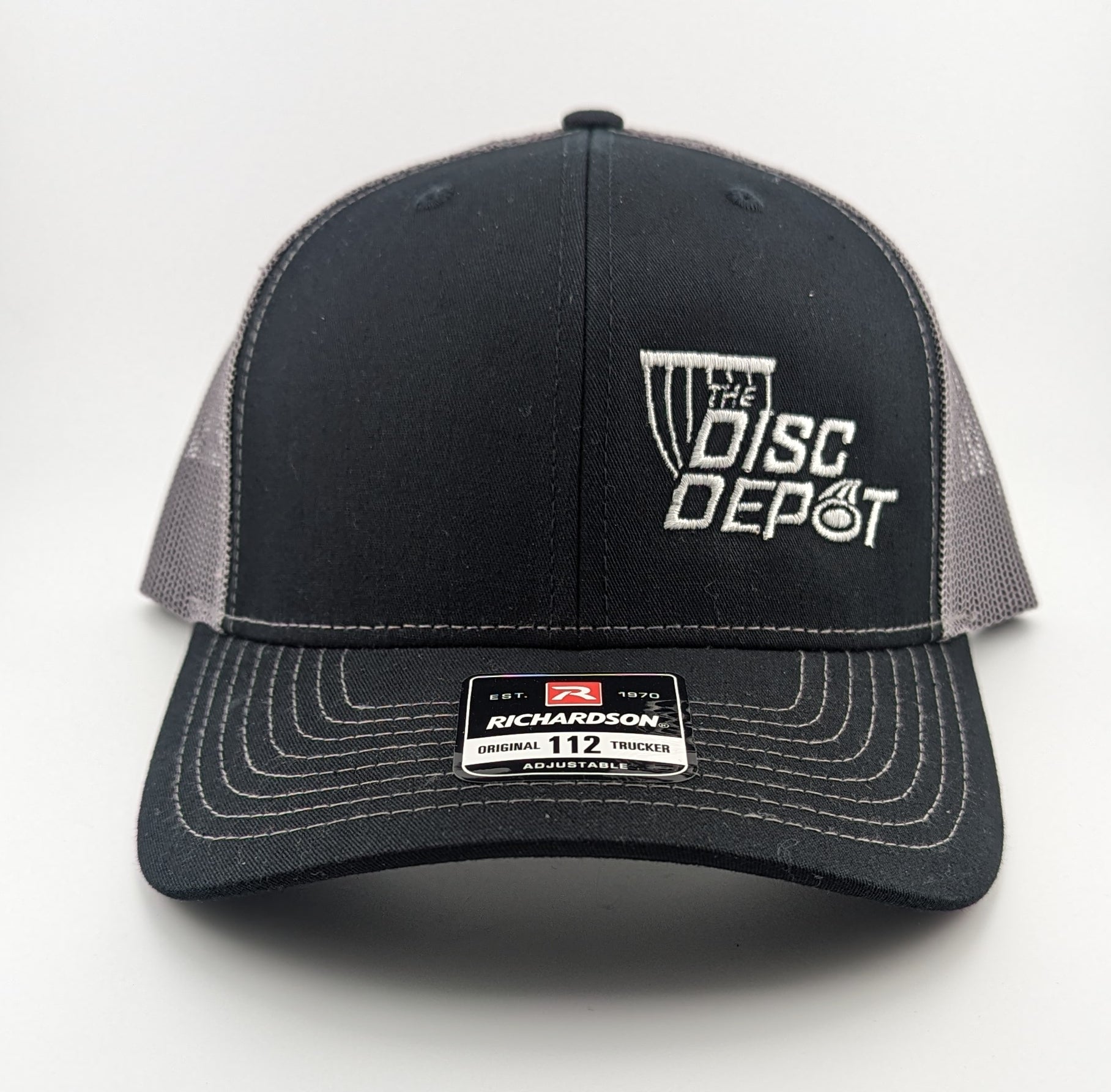 Buy dark-grey-black-white-logo The Disc Depot Richardson 112 Trucker Hat