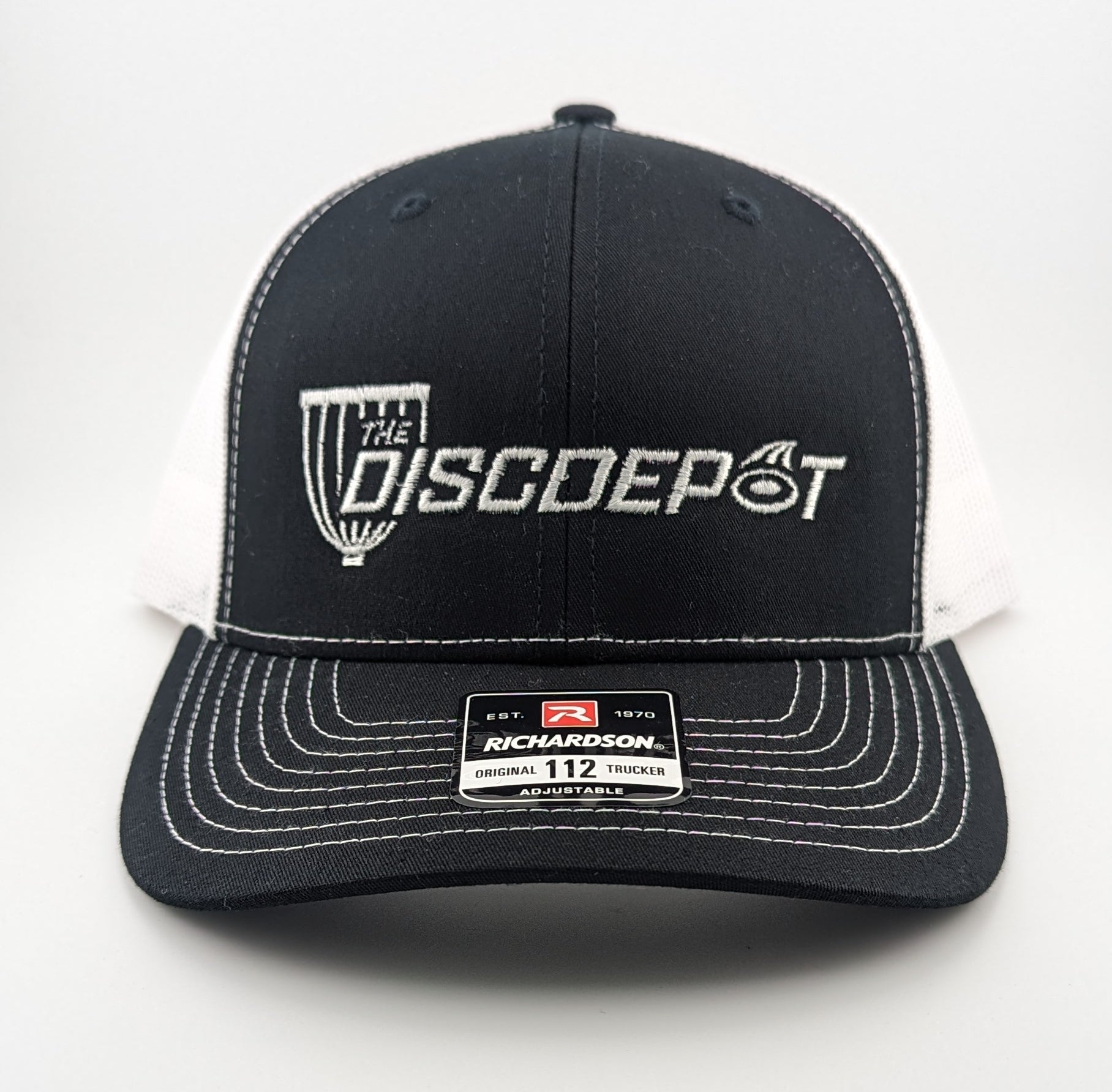 Buy white-black-white-bar-logo The Disc Depot Richardson 112 Trucker Hat